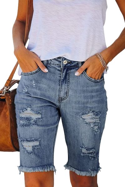 women's ripped mid-rise denim bermuda shorts frayed raw hem stretch jean shorts q3dk#, White;black
women's ripped mid-rise denim bermuda shorts frayed raw hem stretch jean shorts q3dk#, White;black