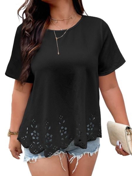 plus laser cut out blouse z0bd#, Black