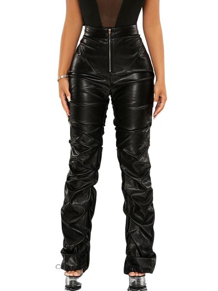 zip up ruched patent pants y0ss#, Black;white 
zip up ruched patent pants y0ss#, Black;white