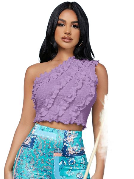 sxy one shoulder frill trim shirred z3kd#, White
sxy one shoulder frill trim shirred z3kd#, White