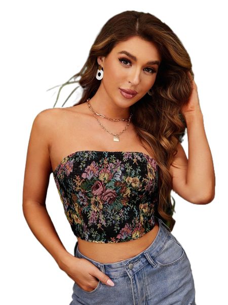 floral pattern tube crop 8536#, White 
floral pattern tube crop 8536#, White