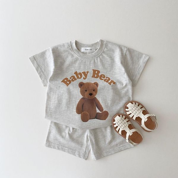 summer infant baby boy cartoon set 3d bear printed pattern casual short sleeve toddler girl breathable shorts 2pcs, White 
summer infant baby boy cartoon set 3d bear printed pattern casual short sleeve toddler girl breathable shorts 2pcs, White