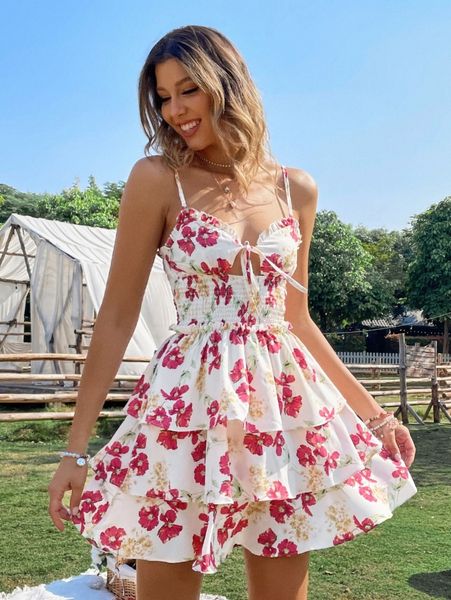 floral print shirred tie front layered hem dress q4tp#, Black;gray
floral print shirred tie front layered hem dress q4tp#, Black;gray