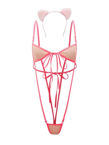 mesh cut out knot front contrast binding teddy bodysuit & hair hoop n2c1#, Black;red
mesh cut out knot front contrast binding teddy bodysuit & hair hoop n2c1#, Black;red