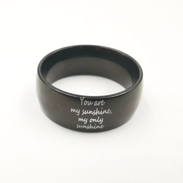 you are my sunshine ring for women men black stainless steel fashion smooth band rings 8-12#, Silver
you are my sunshine ring for women men black stainless steel fashion smooth band rings 8-12#, Silver
