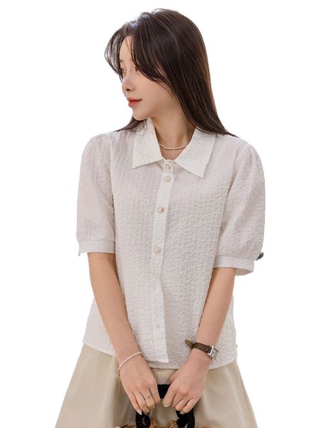 dazy pearl button through textured blouse p2vx#, White
