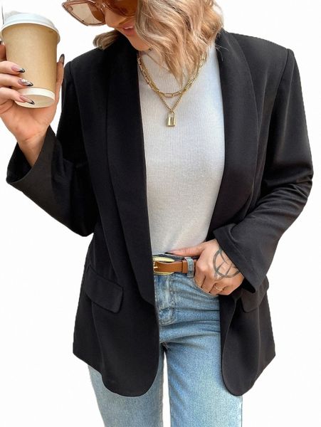 shawl collar flap detail blazer i9hi#, White 
shawl collar flap detail blazer i9hi#, White