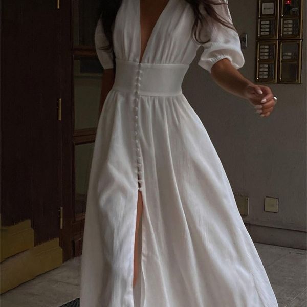 clacive white single breasted women s dress elegant short sleeve v neck party es lady casual slim midi 220613, Black;gray
clacive white single breasted women s dress elegant short sleeve v neck party es lady casual slim midi 220613, Black;gray