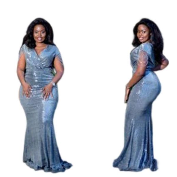 plus size african sequins evening dress mermaid v neck short sleeves nigeria prom dresses formal gown with tassel abendkleider, Black
plus size african sequins evening dress mermaid v neck short sleeves nigeria prom dresses formal gown with tassel abendkleider, Black
