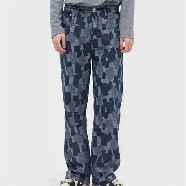 men's jeans harajuku casual men plaid patchwork wide leg denim pants middle waist loose straight trousers streetwear male fallmen', Blue
men's jeans harajuku casual men plaid patchwork wide leg denim pants middle waist loose straight trousers streetwear male fallmen', Blue