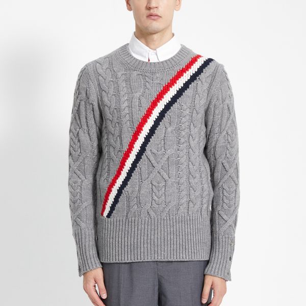 tb sweater autunm winter men's sweaters fashion brand clothing fine merino wool diagonal rwb stripe crew neck casual men's coats, White;black
tb sweater autunm winter men's sweaters fashion brand clothing fine merino wool diagonal rwb stripe crew neck casual men's coats, White;black
