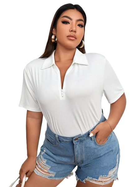 plus quarter zipper ribbed knit tee h3kn#, Black
plus quarter zipper ribbed knit tee h3kn#, Black