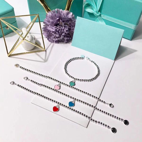 beaded strand bracelets for women 925 sterling silver red pink blue green love heart charms luxury designer jewelry lady gift with original, Black
beaded strand bracelets for women 925 sterling silver red pink blue green love heart charms luxury designer jewelry lady gift with original, Black