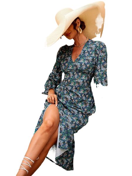 random ditsy floral print flounce sleeve split thigh dress x4ti#, Black;gray
random ditsy floral print flounce sleeve split thigh dress x4ti#, Black;gray