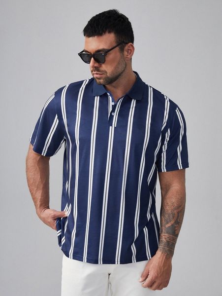extended sizes men striped print polo shirt h0jn#, White;black
extended sizes men striped print polo shirt h0jn#, White;black