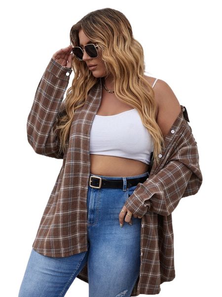 plus plaid drop shoulder blouse r8ri#, Black
plus plaid drop shoulder blouse r8ri#, Black