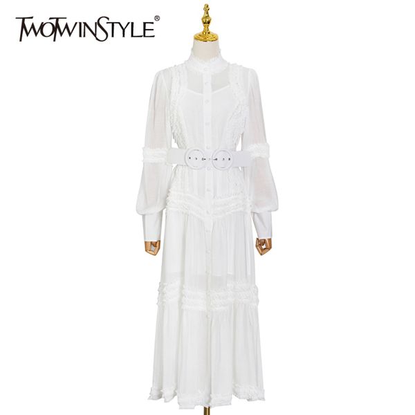 white patchwork ruffle dress for women stand collar long sleeve high waist sashes elegant dresses female fashion 210423, Black;gray
white patchwork ruffle dress for women stand collar long sleeve high waist sashes elegant dresses female fashion 210423, Black;gray