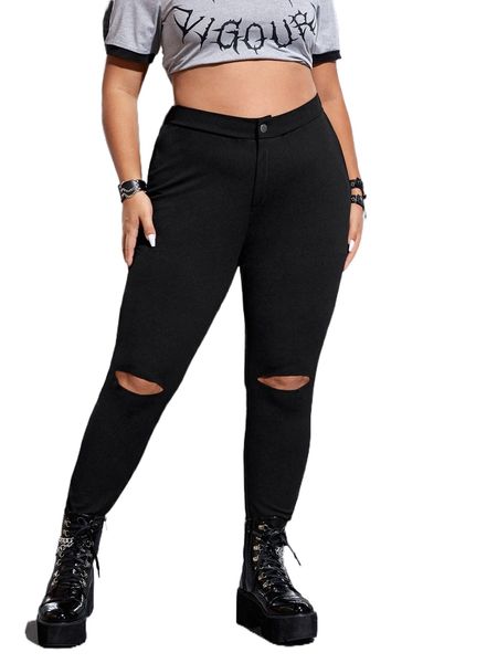plus high waist cut out pants 99s4#, Black