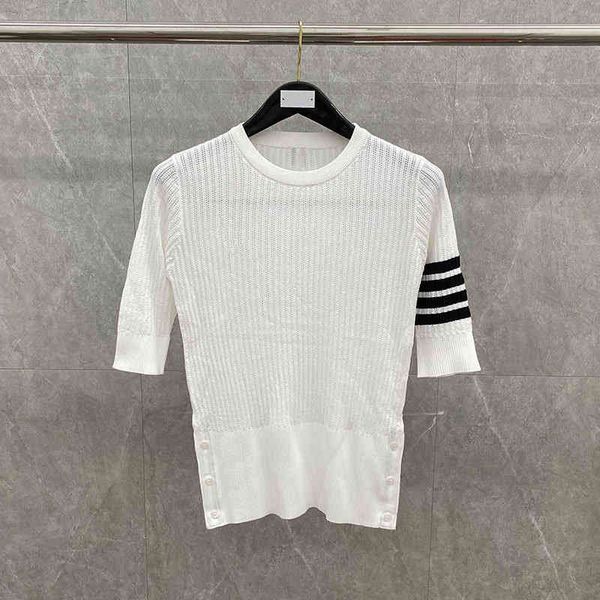 summer new stripe crew neck 7 sleeve ice silk knitted short sleeve t-shirt top, White
summer new stripe crew neck 7 sleeve ice silk knitted short sleeve t-shirt top, White