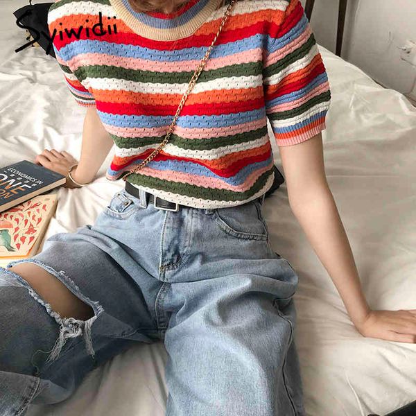 knitted rainbow shirt women summer hollow hit colors o neck tee short casual lantern sleeve tshirts 210415, White
knitted rainbow shirt women summer hollow hit colors o neck tee short casual lantern sleeve tshirts 210415, White