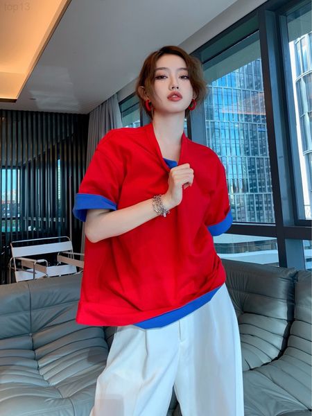 women's t-shirt designer t-shirt bv two-sided 21 early autumn color contrast design round neck short sleeve front and back curling wear, White
women's t-shirt designer t-shirt bv two-sided 21 early autumn color contrast design round neck short sleeve front and back curling wear, White