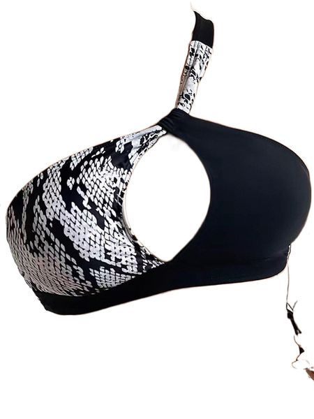 snakeskin print asymmetrical one shoulder bikini 451k#, White;black 
snakeskin print asymmetrical one shoulder bikini 451k#, White;black