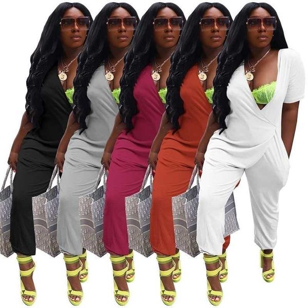 2022 autumn women jumpsuits bodysuits playsuits designer short sleeve solid color pants deep v open neck irregular loose rompers club wear, Black;white
2022 autumn women jumpsuits bodysuits playsuits designer short sleeve solid color pants deep v open neck irregular loose rompers club wear, Black;white