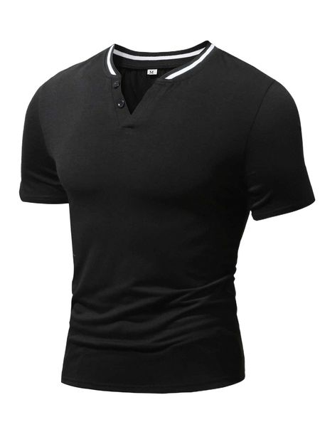 men striped trim quarter button tee 73it#, White;black
men striped trim quarter button tee 73it#, White;black