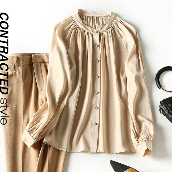 women's blouses & shirts early autumn round neck single breasted mulberry silk long sleeve fashion cardigan solid temperament women, White
women's blouses & shirts early autumn round neck single breasted mulberry silk long sleeve fashion cardigan solid temperament women, White