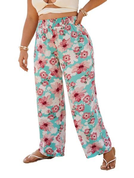 plus floral print shirred wide leg pants t330#, Black
plus floral print shirred wide leg pants t330#, Black