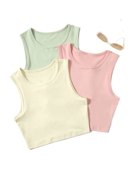 3pcs round neck sports tank h8fs#, Gray