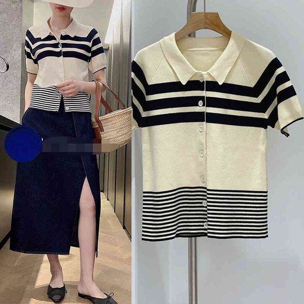 women's t-shirt p210260kk polo collar stripe contrast knit cotton short sleeved cardigan, White
women's t-shirt p210260kk polo collar stripe contrast knit cotton short sleeved cardigan, White