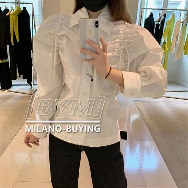 women's blouses & shirts 2022 early spring asymmetric drawstring silhouette designer long sleeve versatile thin shirt iq3h, White 
women's blouses & shirts 2022 early spring asymmetric drawstring silhouette designer long sleeve versatile thin shirt iq3h, White