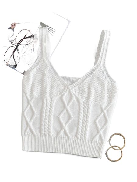 solid crop cable knit c68v#, White;black