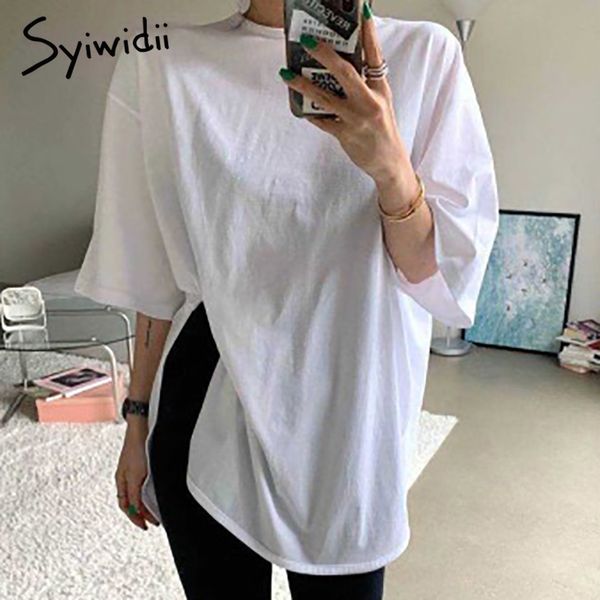 casual side slit tshirts women seven quarter sleeve oneck white clothes summer cotton korean fashion shirts 210415
casual side slit tshirts women seven quarter sleeve oneck white clothes summer cotton korean fashion shirts 210415