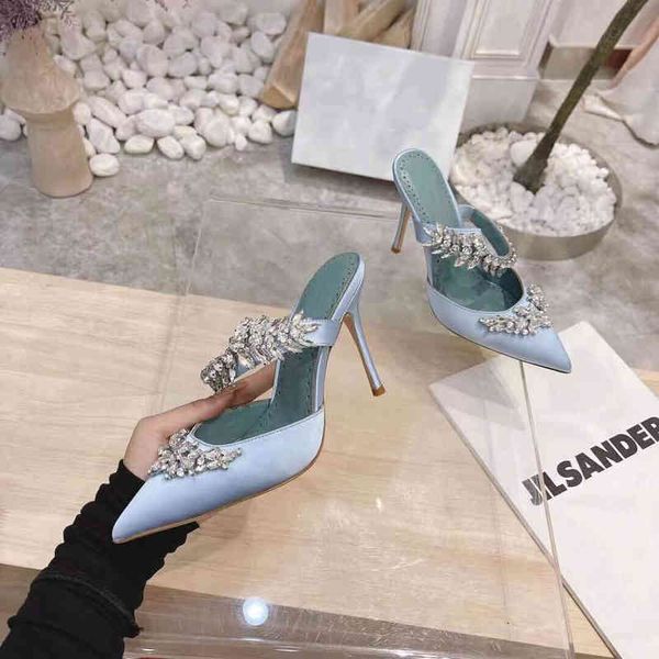 slippers fashionable women's silk summer shoes pointed high heels crystal decorative series, Black
slippers fashionable women's silk summer shoes pointed high heels crystal decorative series, Black