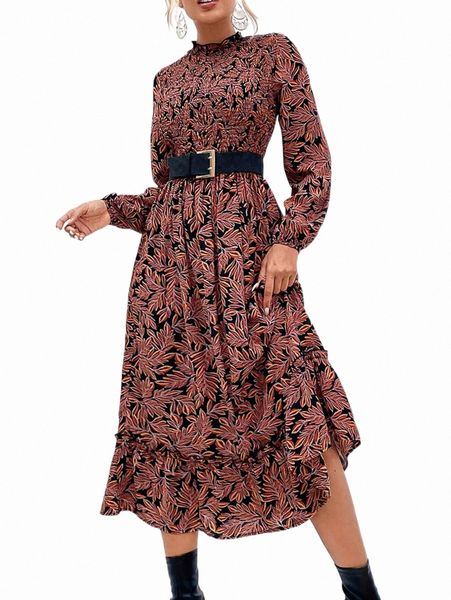 allover plants print lantern sleeve ruffle hem dress without belt a4fm#, Black;gray
allover plants print lantern sleeve ruffle hem dress without belt a4fm#, Black;gray