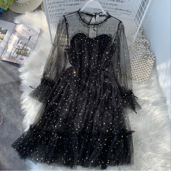 spring autumn female oneck stars sequined mesh shiny fairy dres elegant bling gauze princess puff dresses y200805, Black;pink
spring autumn female oneck stars sequined mesh shiny fairy dres elegant bling gauze princess puff dresses y200805, Black;pink