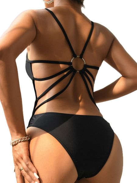 plain ring linked one piece swimsuit a700#, White;black
plain ring linked one piece swimsuit a700#, White;black