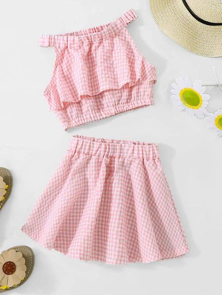 little girl's two-color plaid ruffle and trumpet skirt she, White 
little girl's two-color plaid ruffle and trumpet skirt she, White