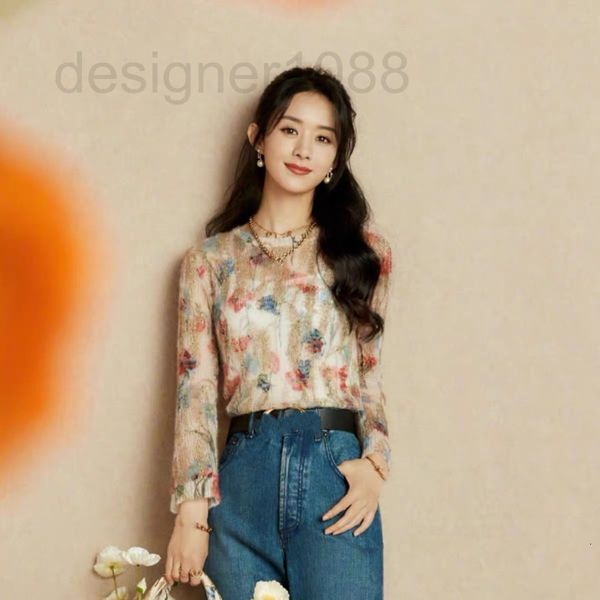 women's knits & tees designer 2022 spring and autumn new product zhaoliying same gold silver flower heavy industry printed cashmere moh, White
women's knits & tees designer 2022 spring and autumn new product zhaoliying same gold silver flower heavy industry printed cashmere moh, White