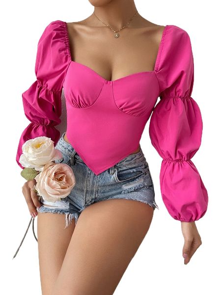 shirred back sweetheart neck gathered sleeve bandana hem crop blouse h0ak#, White
shirred back sweetheart neck gathered sleeve bandana hem crop blouse h0ak#, White