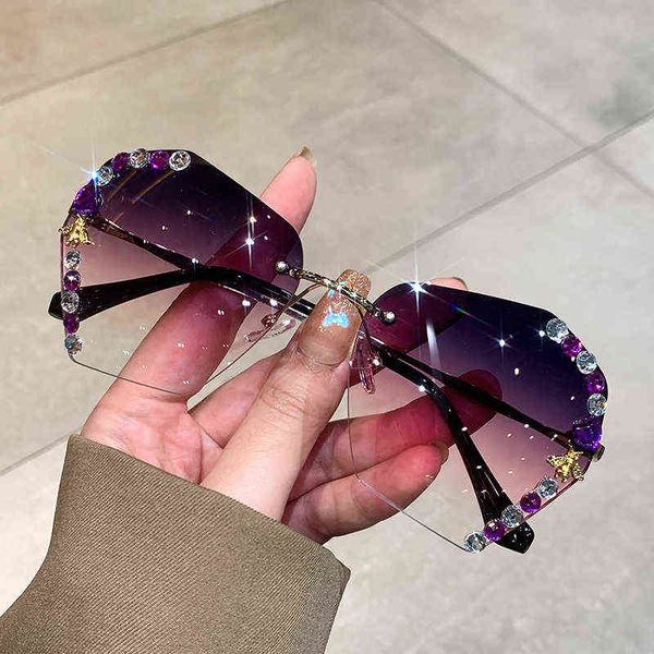 new oversized rimless diamonds decorated sunglasses fashion colorful female ladies eyewear popular uv400 shades for women, White;black
new oversized rimless diamonds decorated sunglasses fashion colorful female ladies eyewear popular uv400 shades for women, White;black