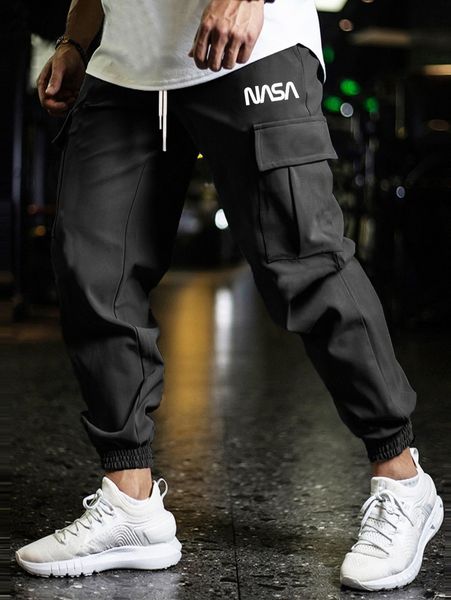 men letter graphic cargo pants e8pt#, Black