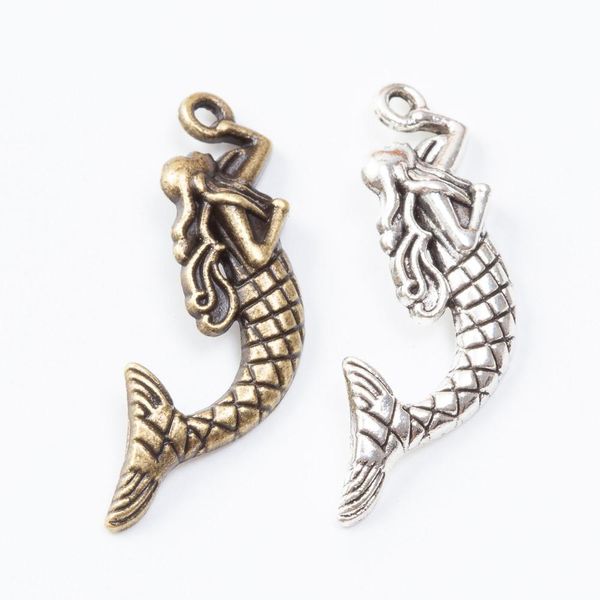 Image of 80pcs 34*12mm Vintage bronze antique Silver color mermaid charms metal alloy pendant for bracelet earring necklace diy jewelry