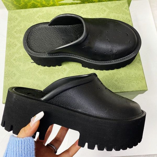 women platform perforated sandals slippers ashionable sunny beach thick/ thin bottom woman shoes slipper, Black