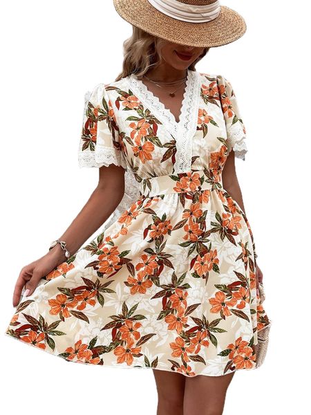 floral print guipure lace trim butterfly sleeve dress f34a#, Black;gray
floral print guipure lace trim butterfly sleeve dress f34a#, Black;gray