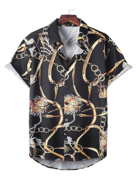 men chain print shirt x77u#, White;black 
men chain print shirt x77u#, White;black