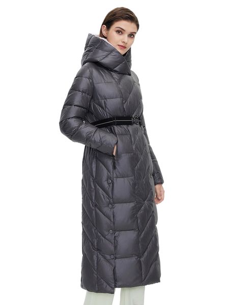 zip pocket hooded puffer coat without belt 305d#, Black