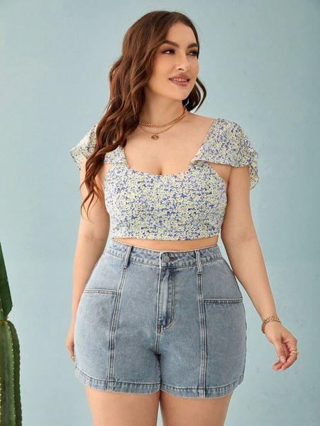 plus washed denim shorts w9wp#, White;black